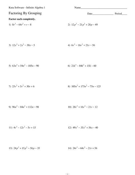 Algebra 1. . Kuta software factoring by grouping algebra 1